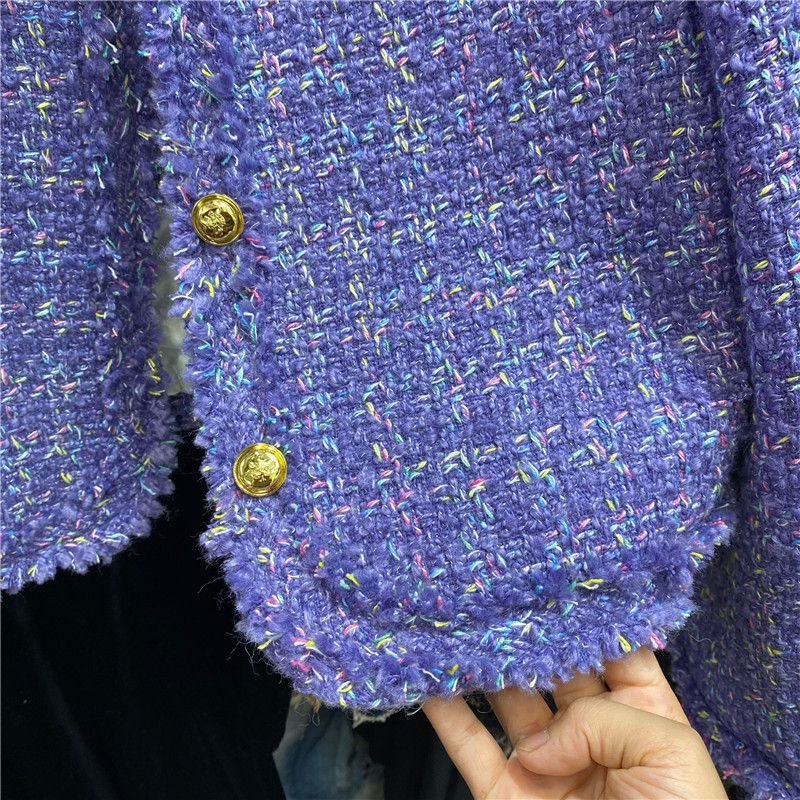 Zimski korejski kaput od tvida s jednim kopčanjem Elegantni okrugli ovratnik Tople jakne Pamučno podstavljene s debelim rubovima s resicama Dizajn Jaqueta