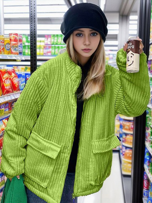 Jednobojna prugasta ženska jakna jesen zima dugih rukava s kićankama i patentnim zatvaračima veliki džep ženski kaput 2023 Modni ležerni ženski topli kaputi