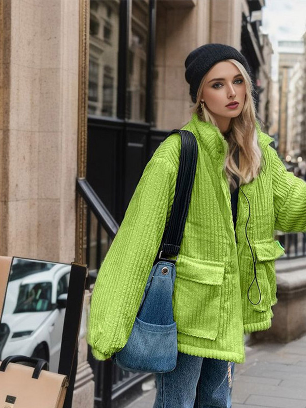 Jednobojna prugasta ženska jakna jesen zima dugih rukava s kićankama i patentnim zatvaračima veliki džep ženski kaput 2023 Modni ležerni ženski topli kaputi