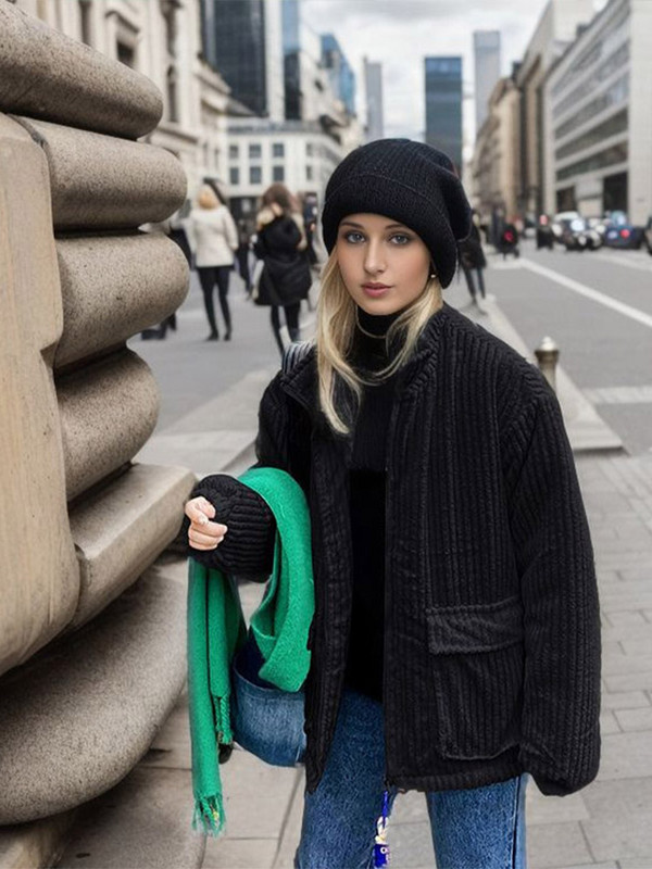 Jednobojna prugasta ženska jakna jesen zima dugih rukava s kićankama i patentnim zatvaračima veliki džep ženski kaput 2023 Modni ležerni ženski topli kaputi