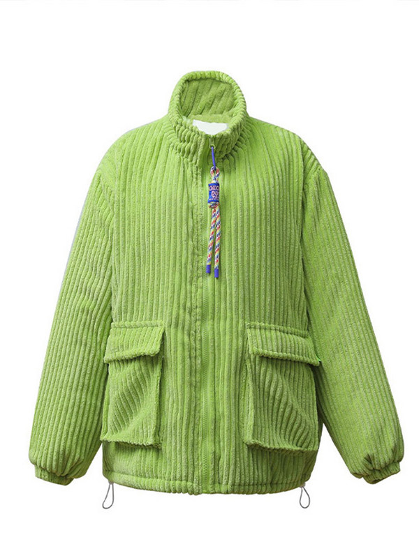 Jednobojna prugasta ženska jakna jesen zima dugih rukava s kićankama i patentnim zatvaračima veliki džep ženski kaput 2023 Modni ležerni ženski topli kaputi