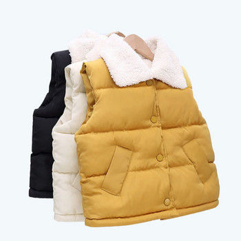 Детска жилетка, зимно момче, момиче, удебелено топло ежедневно яке с квадратна яка, агнешко поларено яке без ръкави 2-10 годишно модно детско облекло