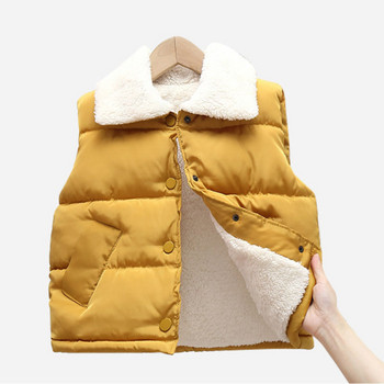 Детска жилетка, зимно момче, момиче, удебелено топло ежедневно яке с квадратна яка, агнешко поларено яке без ръкави 2-10 годишно модно детско облекло