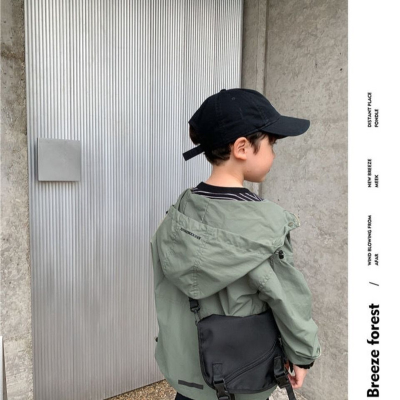 2023. gada korejiešu zēnu jakas pavasara rudens zēnu mētelis ar burtu apdruku jakas ikdienišķas plānas virsdrēbes, rāvējslēdzējs ar garām piedurknēm, bērnu apģērbi