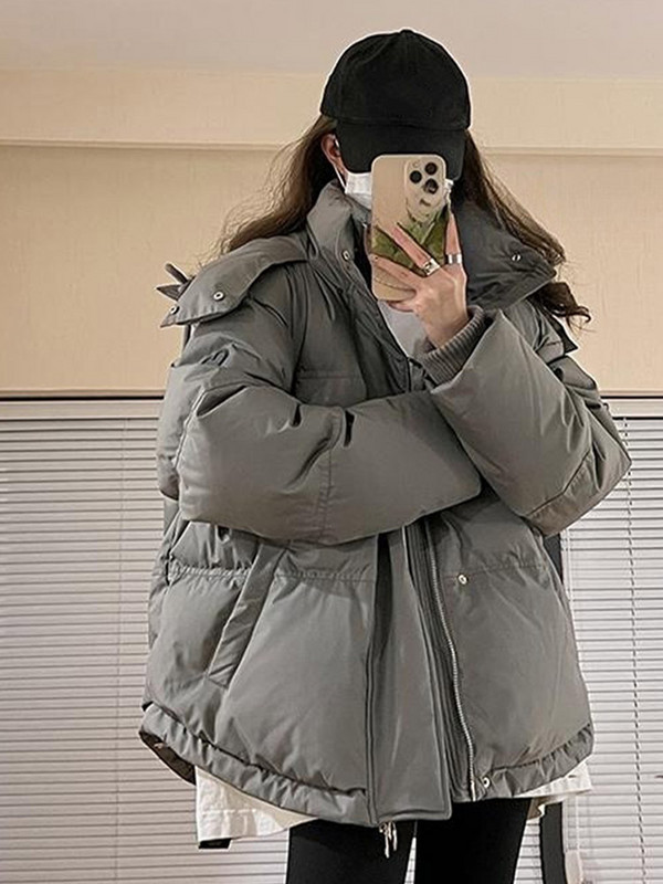 Deblji zimski kaput Ženska dolčevita s dugim rukavima Opuštena ženska jakna s kapuljačom 2023. Ulična jednobojna pamučna topla ženska parka