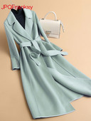 Rudens ziema Jauni augstas klases gari abpusēji slaidi sieviešu Hepburn Wind kašmira viduklis mežģīnes vilnas mēteļi un jakas sievietēm