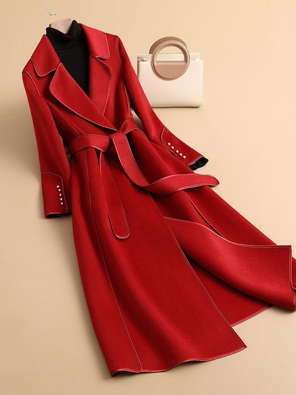 Rudens ziema Jauni augstas klases gari abpusēji slaidi sieviešu Hepburn Wind kašmira viduklis mežģīnes vilnas mēteļi un jakas sievietēm