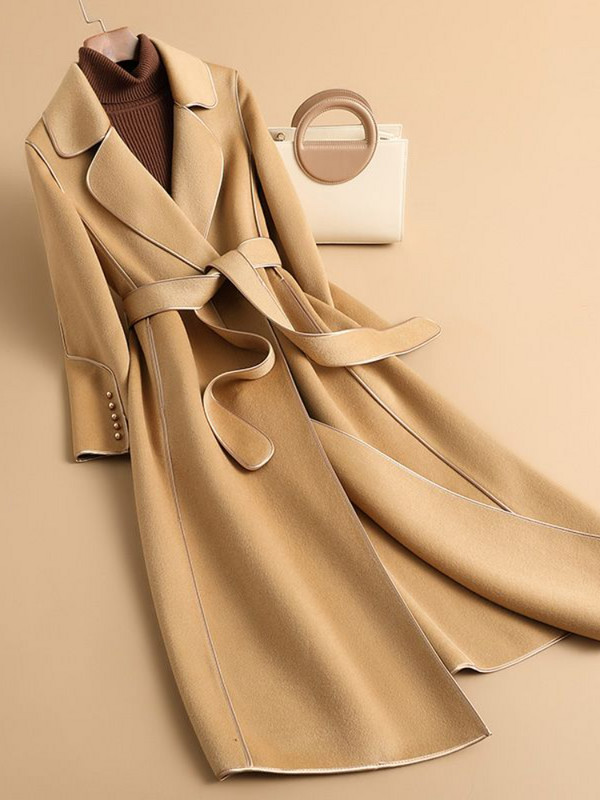 Rudens ziema Jauni augstas klases gari abpusēji slaidi sieviešu Hepburn Wind kašmira viduklis mežģīnes vilnas mēteļi un jakas sievietēm