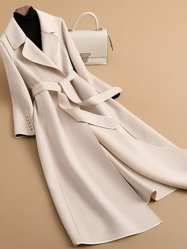 Rudens ziema Jauni augstas klases gari abpusēji slaidi sieviešu Hepburn Wind kašmira viduklis mežģīnes vilnas mēteļi un jakas sievietēm