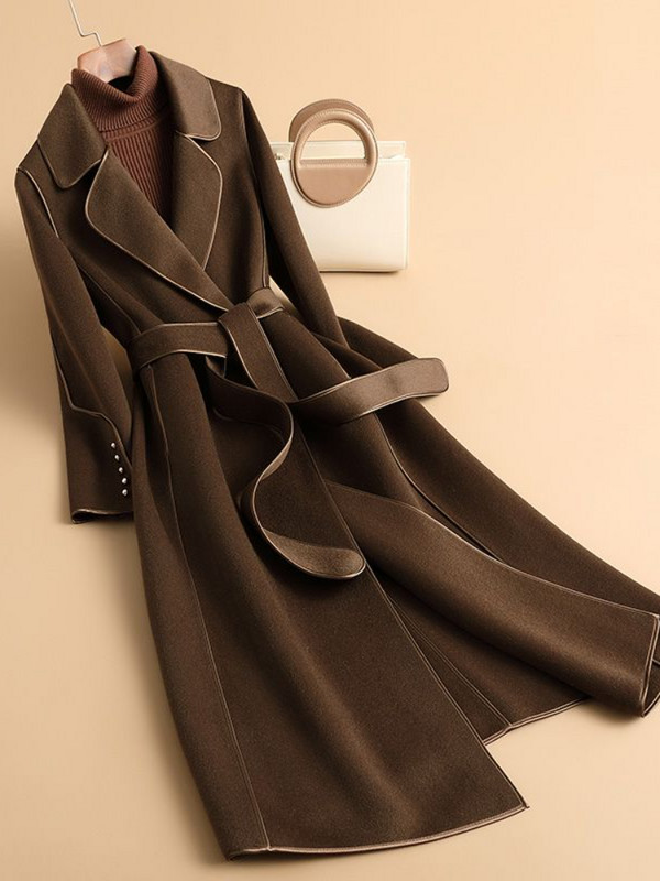 Rudens ziema Jauni augstas klases gari abpusēji slaidi sieviešu Hepburn Wind kašmira viduklis mežģīnes vilnas mēteļi un jakas sievietēm