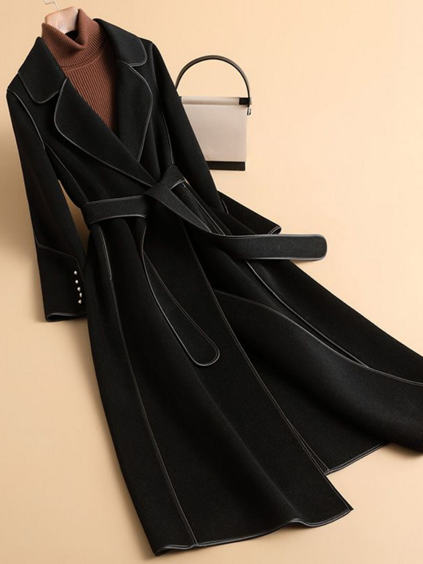 Rudens ziema Jauni augstas klases gari abpusēji slaidi sieviešu Hepburn Wind kašmira viduklis mežģīnes vilnas mēteļi un jakas sievietēm