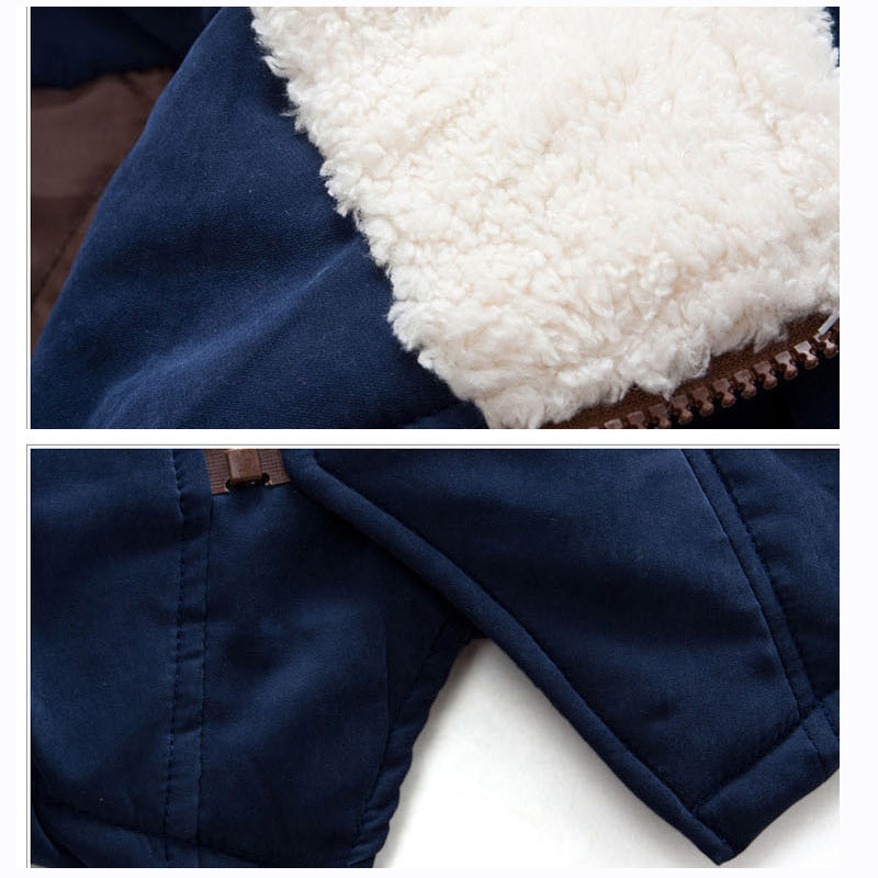 Jachete groase de iarnă pentru băieți 2023 Noua haină caldă Jachetă pentru copii Plus Jachetă căptușită din catifea Jachete cu glugă pentru băiat Costum de zăpadă de lungime medie