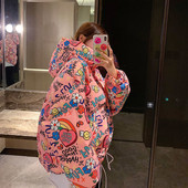 Ženske donje jakne Bubble Coats Graffiti White Duck Down 90% Zimski patentni zatvarači Debeli korejski Ladylike djevojačke donje jakne Slatke