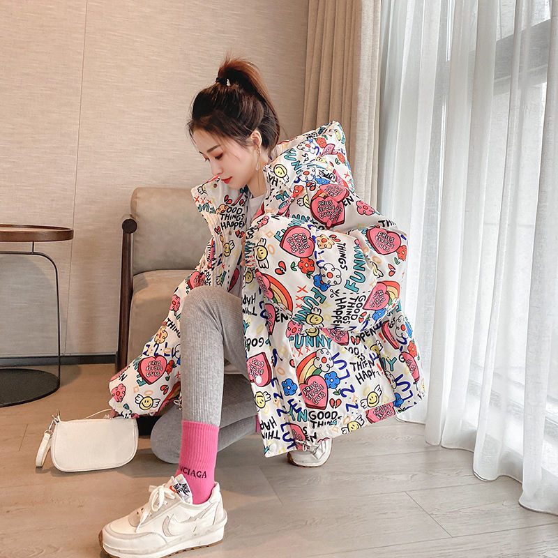 Ženske donje jakne Bubble Coats Graffiti White Duck Down 90% Zimski patentni zatvarači Debeli korejski Ladylike djevojačke donje jakne Slatke