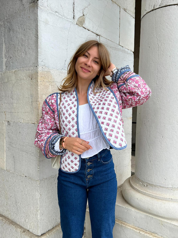 RR2749 Reverzibilne jakne s prošivenim cvjetnim otiskom Ženske otvorene prednje strane Dva u jednom pamučni zimski kaput Ženske plave ružičaste pamučne parke