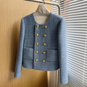 Proljetna moda Elegantna kratka jakna Kaput Ženski francuski novi široki kroj Zlatni gornji kaput s dvostrukim kopčanjem i dugim rukavima