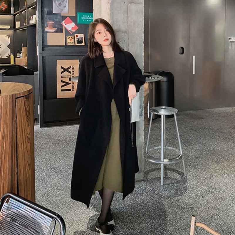 Toamnă Iarnă Mantouri lungi din imitație de lână calde Femei Coreeane Elegante Jachetă de lână solidă cu un singur piept Îmbrăcăminte de exterior