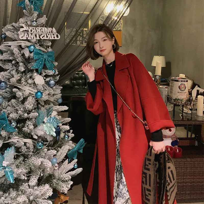 Toamnă Iarnă Mantouri lungi din imitație de lână calde Femei Coreeane Elegante Jachetă de lână solidă cu un singur piept Îmbrăcăminte de exterior