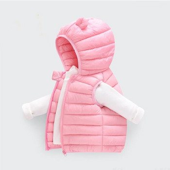 Детска топла жилетка с качулка за момчета, момичета, едноцветна мека памучна жилетка, зимна детска горна дреха без ръкави, дрехи за малки деца