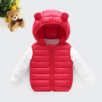 Детска топла жилетка с качулка за момчета, момичета, едноцветна мека памучна жилетка, зимна детска горна дреха без ръкави, дрехи за малки деца