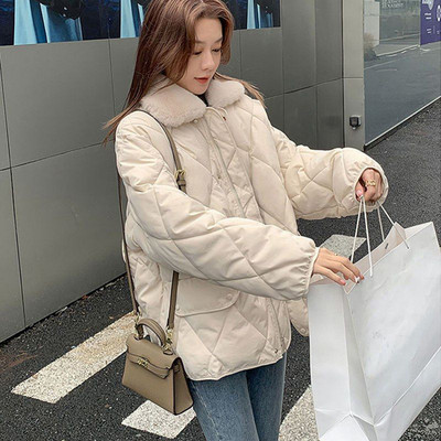 Jachetă din bumbac pentru femei în carouri în mozaic coreean, cu mânecă lungă, cu fermoar, cu buzunar cu nasturi, jachetă pentru femei, toamnă iarnă, paltoane pentru doamnă