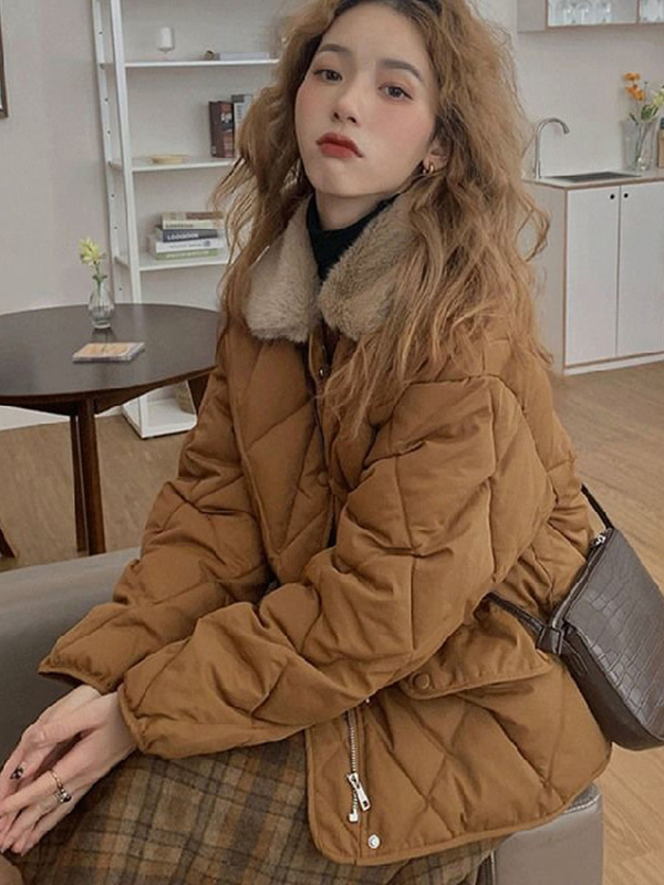 Jachetă din bumbac pentru femei în carouri în mozaic coreean, cu mânecă lungă, cu fermoar, cu buzunar cu nasturi, jachetă pentru femei, toamnă iarnă, paltoane pentru doamnă