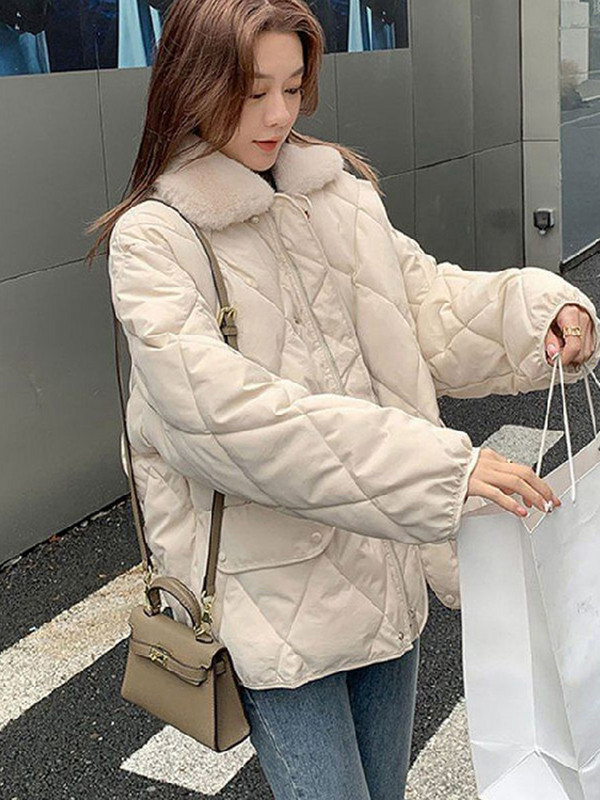 Jachetă din bumbac pentru femei în carouri în mozaic coreean, cu mânecă lungă, cu fermoar, cu buzunar cu nasturi, jachetă pentru femei, toamnă iarnă, paltoane pentru doamnă