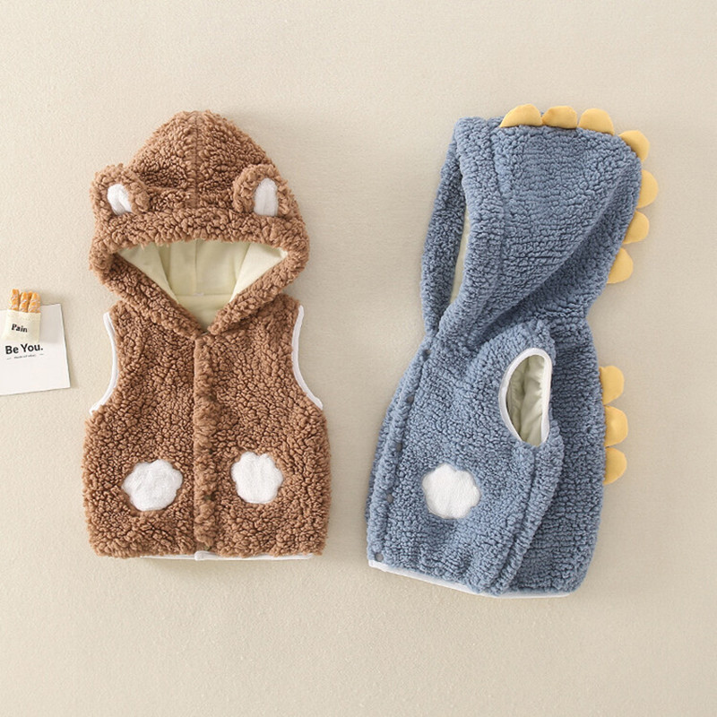 Păstrați-vă cald toamna iarnă jachetă fără mâneci pentru fete băieți drăguț animal cu glugă vestă noua modă de pluș îmbrăcăminte exterioară vestă pentru bebeluși 0-4 ani