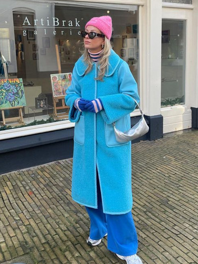 Janjeći vuneni kaput dugih rukava s reverima Elegantni ženski topli kaput s džepovima na jedno kopčanje Zimska modna ženska ulična odjeća 2023.