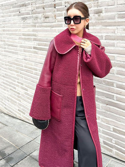 Janjeći vuneni kaput dugih rukava s reverima Elegantni ženski topli kaput s džepovima na jedno kopčanje Zimska modna ženska ulična odjeća 2023.