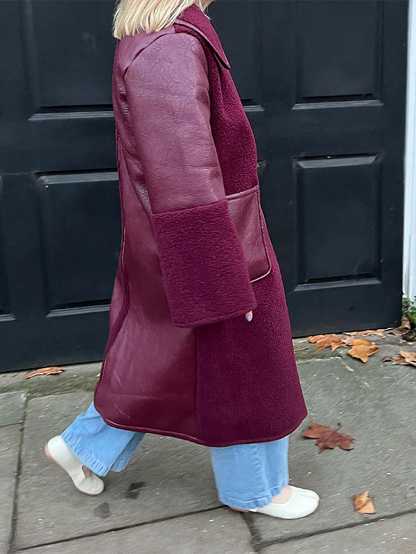 Janjeći vuneni kaput dugih rukava s reverima Elegantni ženski topli kaput s džepovima na jedno kopčanje Zimska modna ženska ulična odjeća 2023.