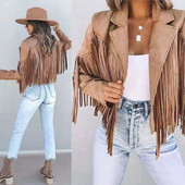 Femei Y2k cu franjuri tiv ciucuri Cardigan Crop Tops E-girl Motor Biker Sacou Jacheta din piele intoarsa Anii `90 Vintage Streetwear Coat