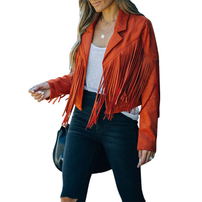 Femei Y2k cu franjuri tiv ciucuri Cardigan Crop Tops E-girl Motor Biker Sacou Jacheta din piele intoarsa Anii `90 Vintage Streetwear Coat
