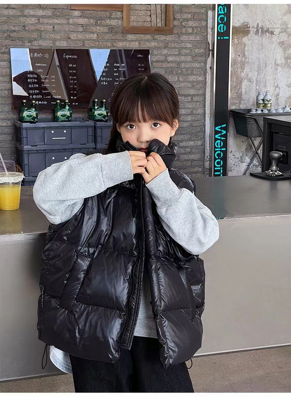 2023 Nouă Modă Băieți Fete Copii Toamnă Iarnă Top Haine 3-12Y Negru Fermoar Down Parka Vestă îngroșată Vestă neagră fără mâneci