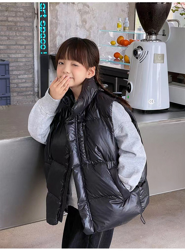 2023 Nouă Modă Băieți Fete Copii Toamnă Iarnă Top Haine 3-12Y Negru Fermoar Down Parka Vestă îngroșată Vestă neagră fără mâneci