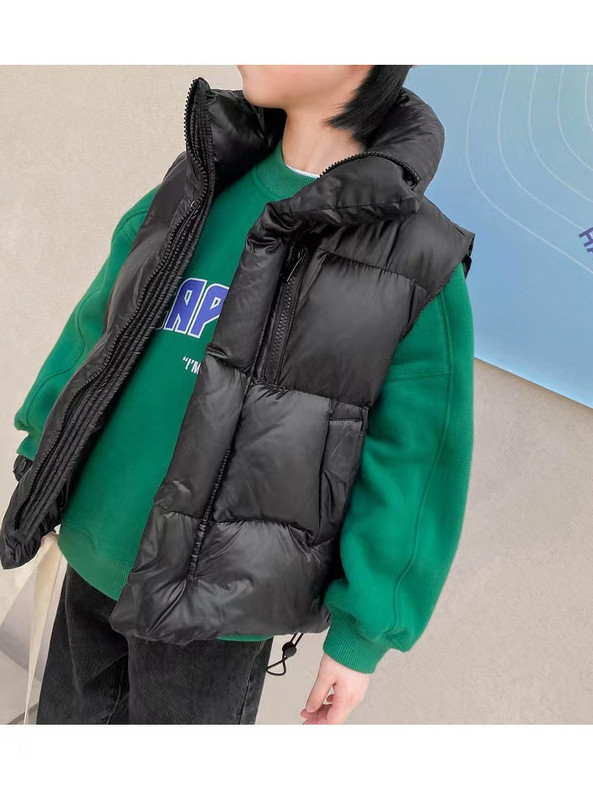 2023 Nouă Modă Băieți Fete Copii Toamnă Iarnă Top Haine 3-12Y Negru Fermoar Down Parka Vestă îngroșată Vestă neagră fără mâneci