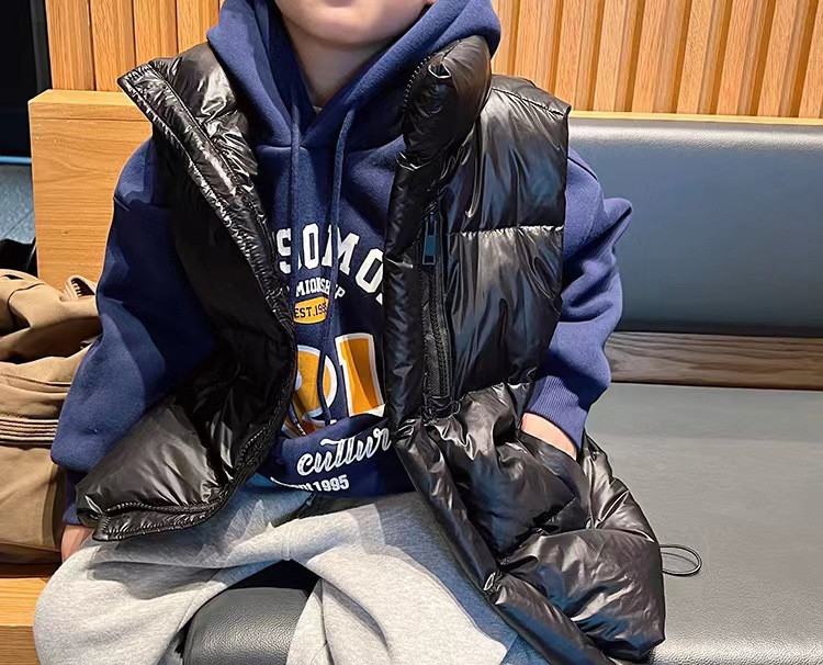 2023 Nouă Modă Băieți Fete Copii Toamnă Iarnă Top Haine 3-12Y Negru Fermoar Down Parka Vestă îngroșată Vestă neagră fără mâneci