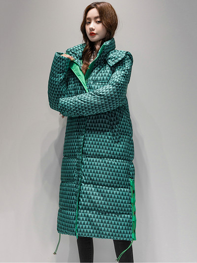 KBAT 2023 Parka caldă de iarnă în carouri haină lungă Sonw pentru femei, jachetă puf cu glugă îngroșată pentru femei, îmbrăcăminte caldă rezistentă la vânt