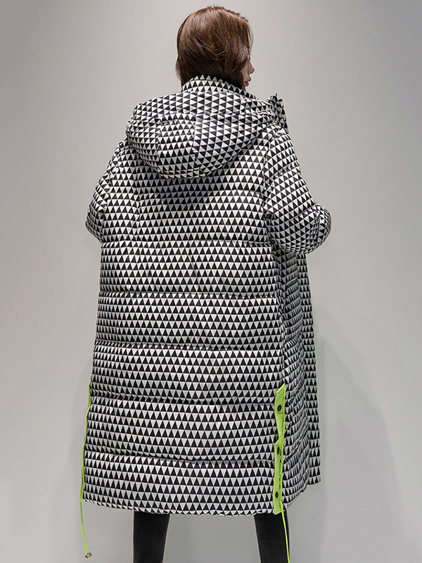 KBAT 2023 Parka caldă de iarnă în carouri haină lungă Sonw pentru femei, jachetă puf cu glugă îngroșată pentru femei, îmbrăcăminte caldă rezistentă la vânt