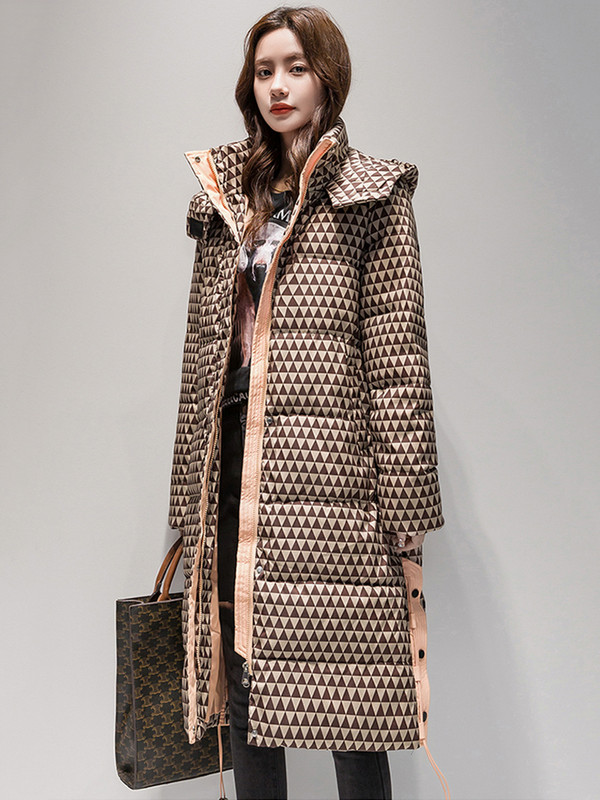 KBAT 2023 Parka caldă de iarnă în carouri haină lungă Sonw pentru femei, jachetă puf cu glugă îngroșată pentru femei, îmbrăcăminte caldă rezistentă la vânt