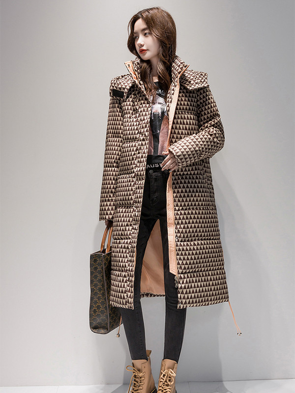 KBAT 2023 Parka caldă de iarnă în carouri haină lungă Sonw pentru femei, jachetă puf cu glugă îngroșată pentru femei, îmbrăcăminte caldă rezistentă la vânt