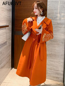 Palton de lână la modă nouă, îmbrăcăminte exterioară pentru femei, toamnă iarnă, coreeană, la două piept, jachetă lungă de lână, subțire, cu șireturi, pardesiu pentru femei