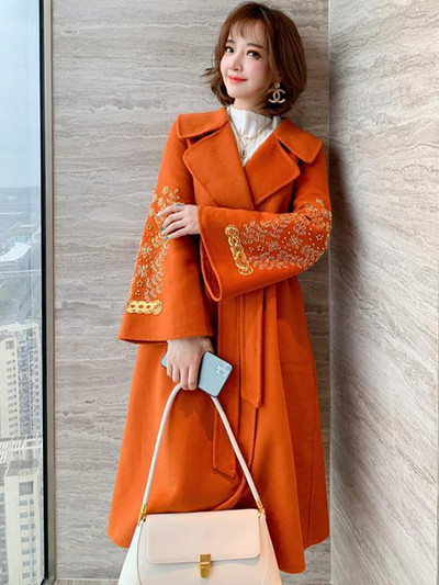 Palton de lână la modă nouă, îmbrăcăminte exterioară pentru femei, toamnă iarnă, coreeană, la două piept, jachetă lungă de lână, subțire, cu șireturi, pardesiu pentru femei