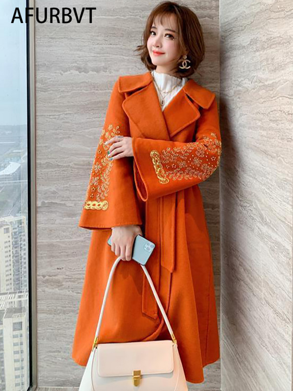 Palton de lână la modă nouă, îmbrăcăminte exterioară pentru femei, toamnă iarnă, coreeană, la două piept, jachetă lungă de lână, subțire, cu șireturi, pardesiu pentru femei