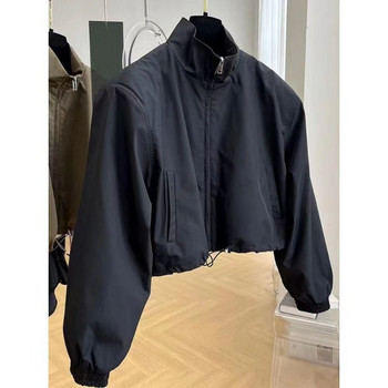 Deeptown Vintage Crop Jacket Дамско корейско Dongdaemun есен 2023 Улична ветровка Черно късо яке Ежедневно японско Y2k