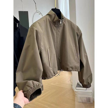 Deeptown Vintage Crop Jacket Дамско корейско Dongdaemun есен 2023 Улична ветровка Черно късо яке Ежедневно японско Y2k