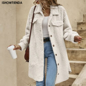 Rudens ziemas garais mētelis sieviete plīša silts temperamenta mētelis sieviešu kažokādas rotaļu jaka Sieviešu rotaļu mētelis poga atloks plīša virsdrēbes