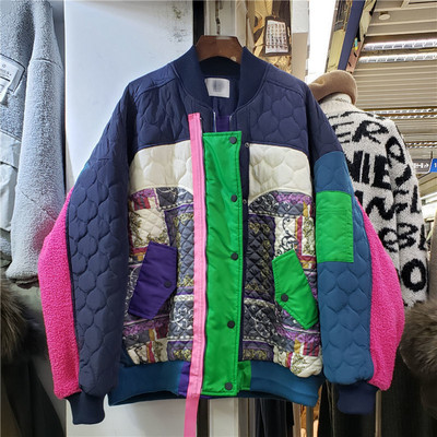 Modna bejzbol jakna Ženska spojena kontrastna pamučna jakna od janjeće vune Zimska labava ležerna gornja odjeća Parker Ženska