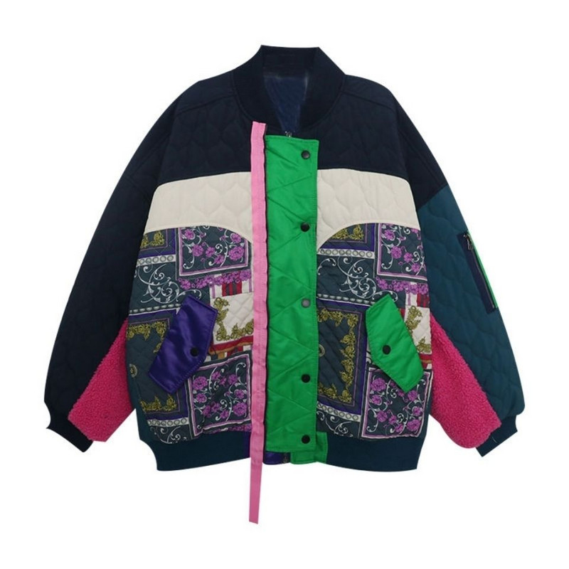 Modna bejzbol jakna Ženska spojena kontrastna pamučna jakna od janjeće vune Zimska labava ležerna gornja odjeća Parker Ženska