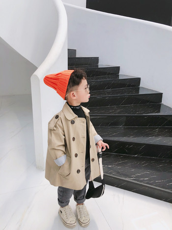 Φθινοπωρινό κορεατικό στυλ για αγόρια υπερμεγέθη μπουφάν καμπαρντ Παιδικά φαρδιά ριγέ συνονθύλευμα μακριά παλτό που φορούν τα παιδιά